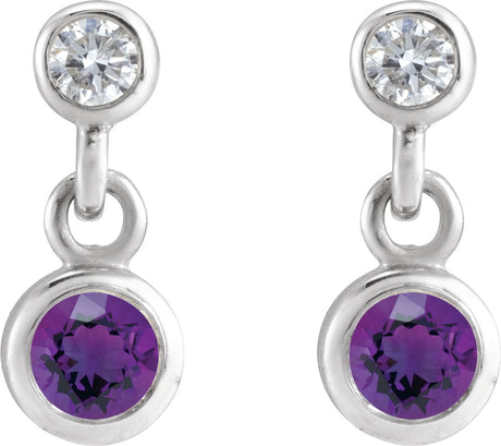 Platinum Round Natural Amethyst Two-Stone Bezel Set Earrings - view 2