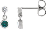 14K Gold Round Lab-Grown Alexandrite Two-Stone Bezel Set Earrings - White Gold
