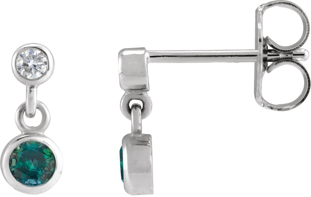 14K Gold Round Lab-Grown Alexandrite Two-Stone Bezel Set Earrings - White Gold