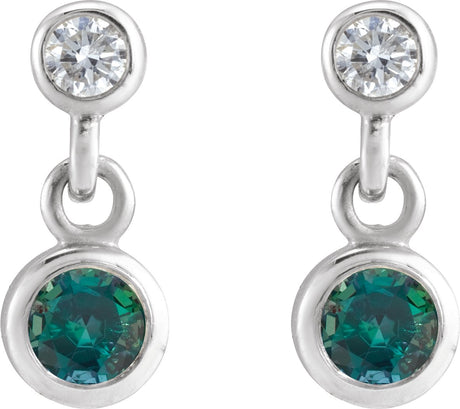 Platinum Round Lab-Grown Alexandrite Two-Stone Bezel Set Earrings - view 2