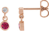14K Gold Round Lab-Grown Ruby Two-Stone Bezel Set Earrings - Rose Gold