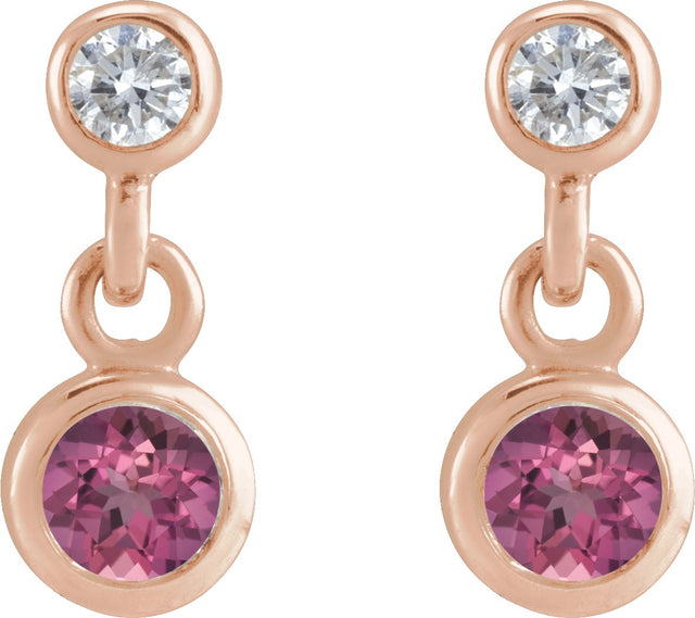 14K Gold Round Natural Pink Tourmaline Two-Stone Bezel Set Earrings - Rose Gold - view 2