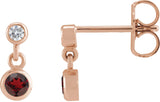 14K Gold Round Natural Mozambique Garnet Two-Stone Bezel Set Earrings - Rose Gold