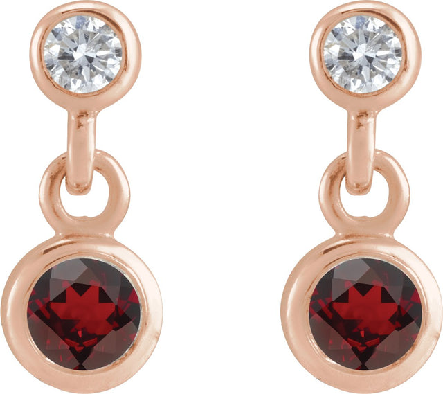 14K Gold Round Natural Mozambique Garnet Two-Stone Bezel Set Earrings - Rose Gold - view 2
