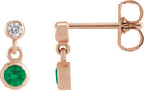 14K Gold Round Lab-Grown Emerald Two-Stone Bezel Set Earrings - Rose Gold