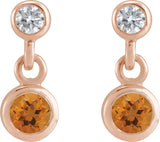 14K Gold Round Natural Citrine Two-Stone Bezel Set Earrings - Rose Gold - view 2