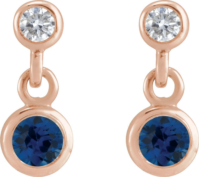 14K Gold Round Natural Blue Sapphire Two-Stone Bezel Set Earrings - Rose Gold - view 2