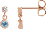 14K Gold Round Natural Aquamarine Two-Stone Bezel Set Earrings - Rose Gold
