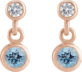 14K Gold Round Natural Aquamarine Two-Stone Bezel Set Earrings - Rose Gold - view 2