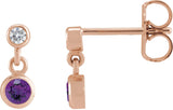 14K Gold Round Natural Amethyst Two-Stone Bezel Set Earrings - Rose Gold