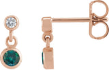 14K Gold Round Lab-Grown Alexandrite Two-Stone Bezel Set Earrings - Rose Gold
