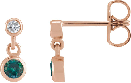 14K Gold Round Lab-Grown Alexandrite Two-Stone Bezel Set Earrings - Rose Gold