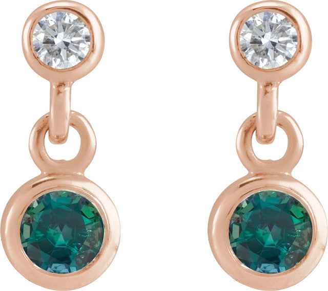 14K Gold Round Lab-Grown Alexandrite Two-Stone Bezel Set Earrings - Rose Gold - view 2