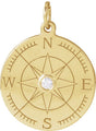 14K Gold Round Natural Diamond Accented Compass Necklace or Pendant - Yellow Gold