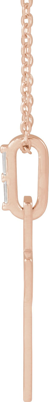 14K Gold Straight Baguette Natural Diamond Accented Cross Necklace or Pendant – 0.03 CTW - Rose Gold - view 2