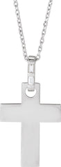 Platinum Straight Baguette Natural Diamond Accented Cross Necklace or Pendant – 0.03 CTW