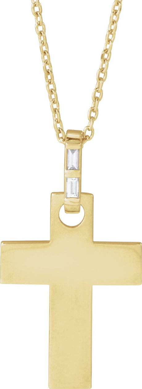 14K Gold Straight Baguette Natural Diamond Accented Cross Necklace or Pendant – 0.03 CTW - Yellow Gold