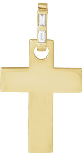 14K Gold Straight Baguette Natural Diamond Accented Cross Necklace or Pendant – 0.03 CTW - Yellow Gold