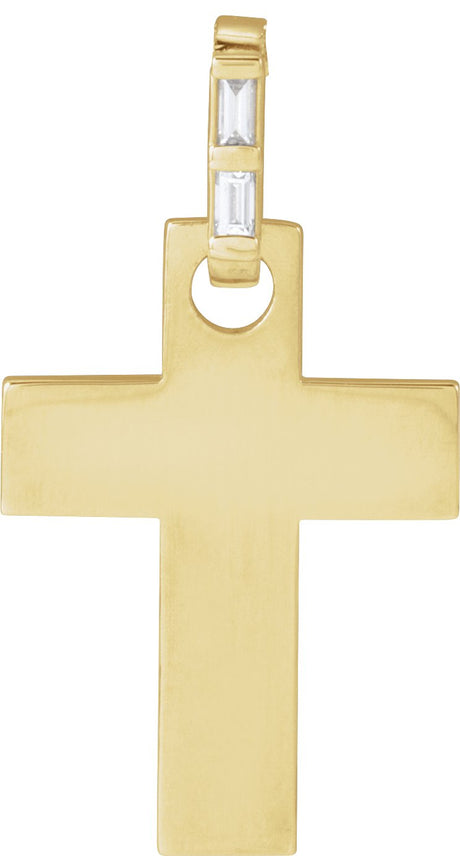14K Gold Straight Baguette Natural Diamond Accented Cross Necklace or Pendant – 0.03 CTW - Yellow Gold