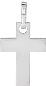 Platinum Straight Baguette Natural Diamond Accented Cross Necklace or Pendant – 0.03 CTW
