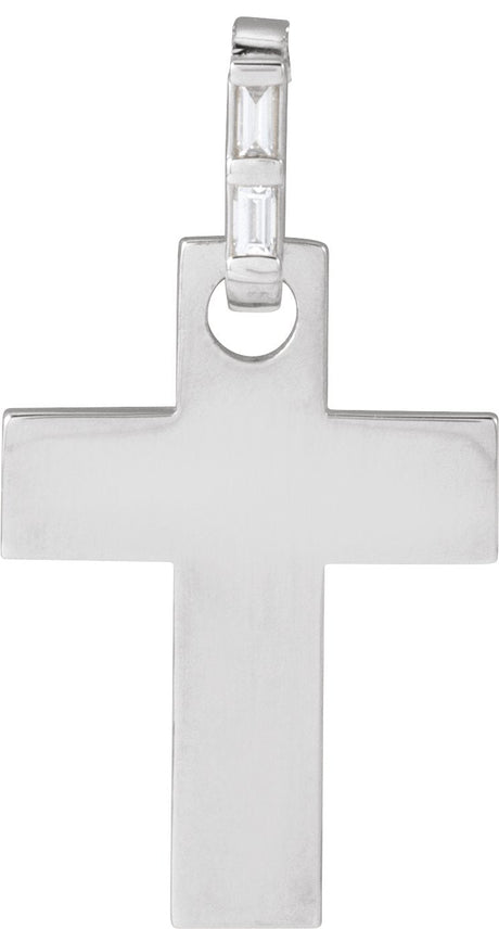 Platinum Straight Baguette Natural Diamond Accented Cross Necklace or Pendant – 0.03 CTW