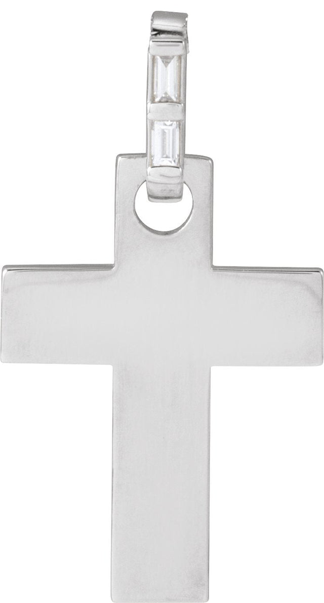 Platinum Straight Baguette Natural Diamond Accented Cross Necklace or Pendant – 0.03 CTW