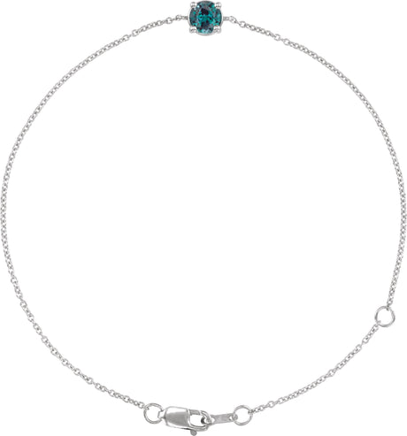 14K Gold Round Lab-Grown Alexandrite Solitaire Link Bracelet - White Gold