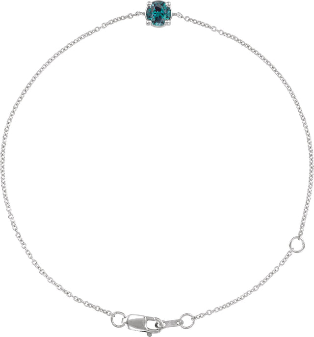 14K Gold Round Lab-Grown Alexandrite Solitaire Link Bracelet - White Gold