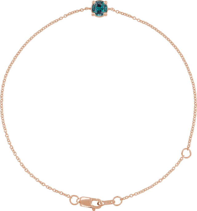 14K Gold Round Lab-Grown Alexandrite Solitaire Link Bracelet - Rose Gold