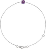14K Gold Round Natural Amethyst Solitaire Link Bracelet - White Gold