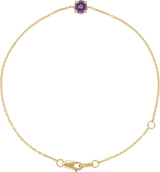 14K Gold Round Natural Amethyst Solitaire Link Bracelet - Yellow Gold