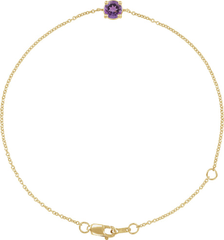 14K Gold Round Natural Amethyst Solitaire Link Bracelet - Yellow Gold