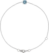 14K Gold Round Natural Aquamarine Solitaire Link Bracelet - White Gold