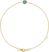 14K Gold Round Natural Aquamarine Solitaire Link Bracelet - Yellow Gold