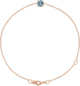 14K Gold Round Natural Aquamarine Solitaire Link Bracelet - Rose Gold