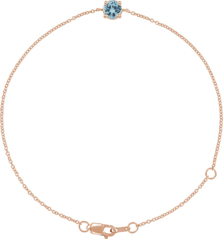 14K Gold Round Natural Aquamarine Solitaire Link Bracelet - Rose Gold