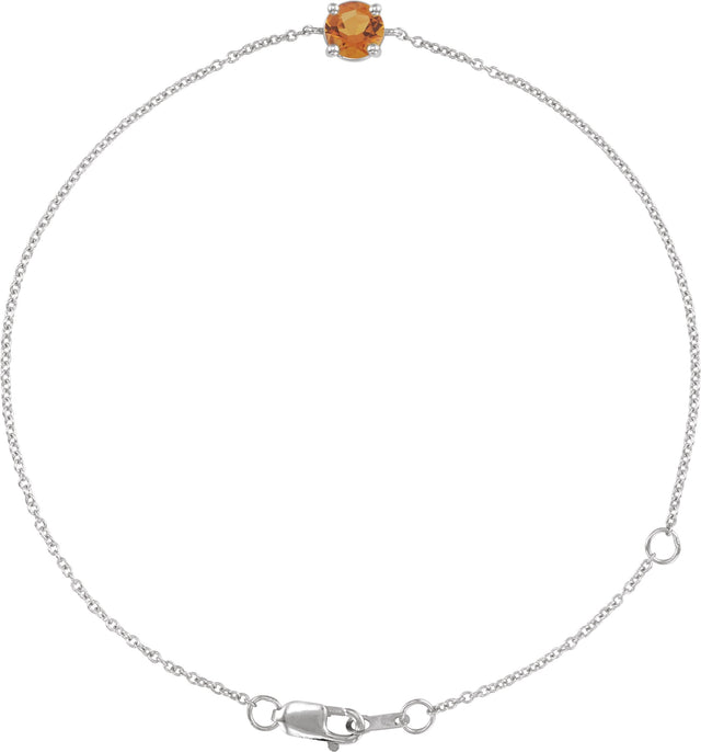 14K Gold Round Natural Citrine Solitaire Link Bracelet - White Gold