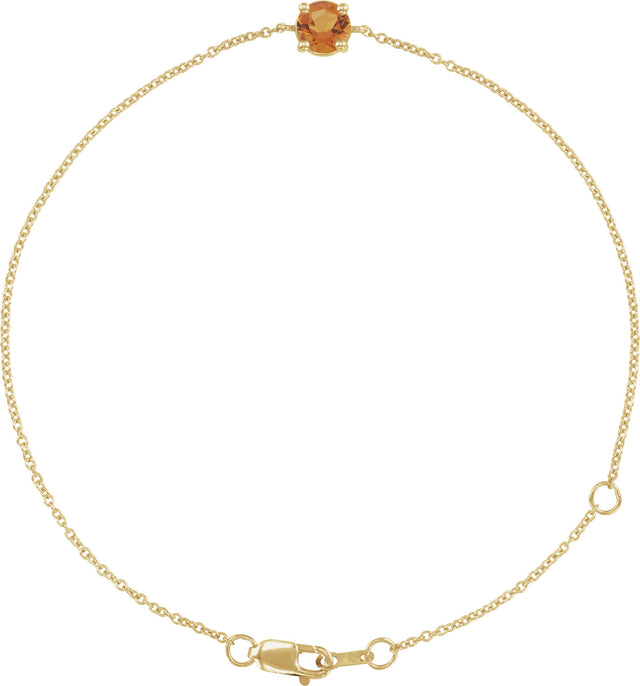 14K Gold Round Natural Citrine Solitaire Link Bracelet - Yellow Gold
