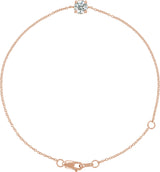 14K Gold Round Natural White Sapphire Solitaire Link Bracelet - Rose Gold