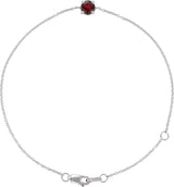 14K Gold Round Natural Mozambique Garnet Solitaire Link Bracelet - White Gold