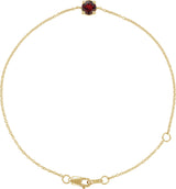 14K Gold Round Natural Mozambique Garnet Solitaire Link Bracelet - Yellow Gold