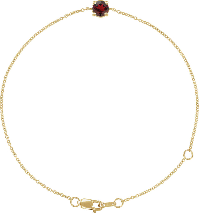 14K Gold Round Natural Mozambique Garnet Solitaire Link Bracelet - Yellow Gold