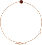 14K Gold Round Natural Mozambique Garnet Solitaire Link Bracelet - Rose Gold