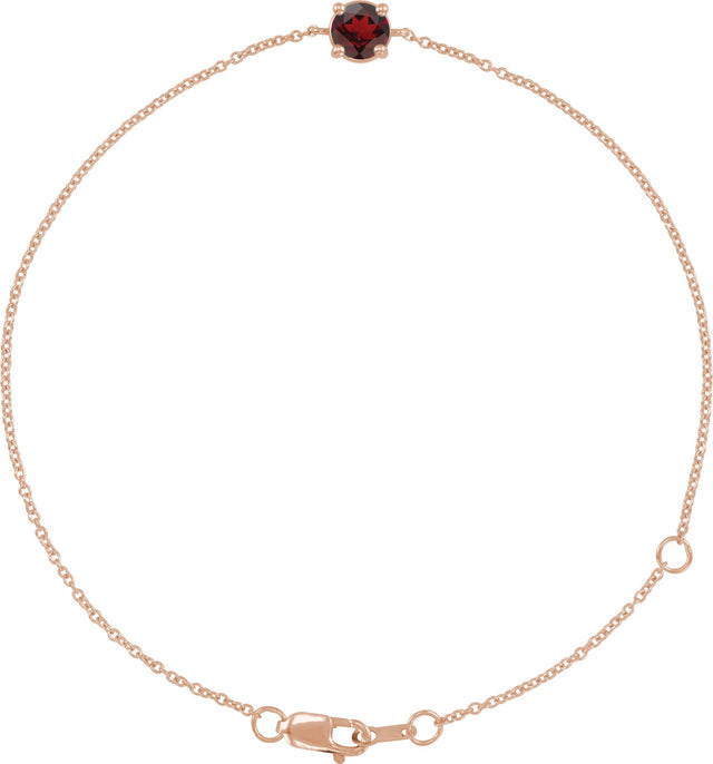 14K Gold Round Natural Mozambique Garnet Solitaire Link Bracelet - Rose Gold