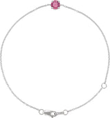 14K Gold Round Natural Pink Tourmaline Solitaire Link Bracelet - White Gold