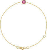 14K Gold Round Natural Pink Tourmaline Solitaire Link Bracelet - Yellow Gold