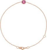 14K Gold Round Natural Pink Tourmaline Solitaire Link Bracelet - Rose Gold