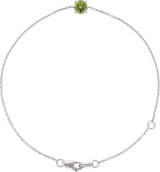 14K Gold Round Natural Peridot Solitaire Link Bracelet - White Gold