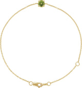 14K Gold Round Natural Peridot Solitaire Link Bracelet - Yellow Gold