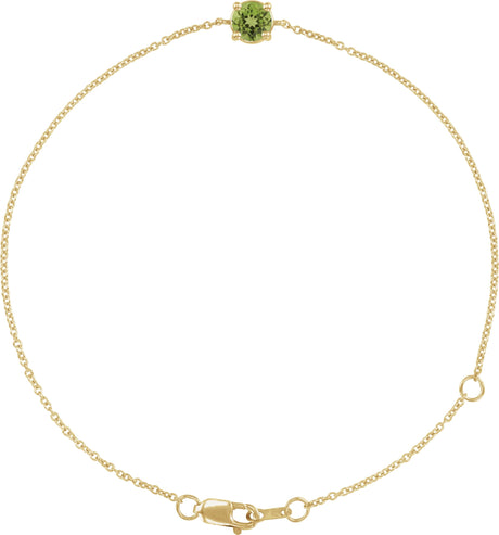 14K Gold Round Natural Peridot Solitaire Link Bracelet - Yellow Gold